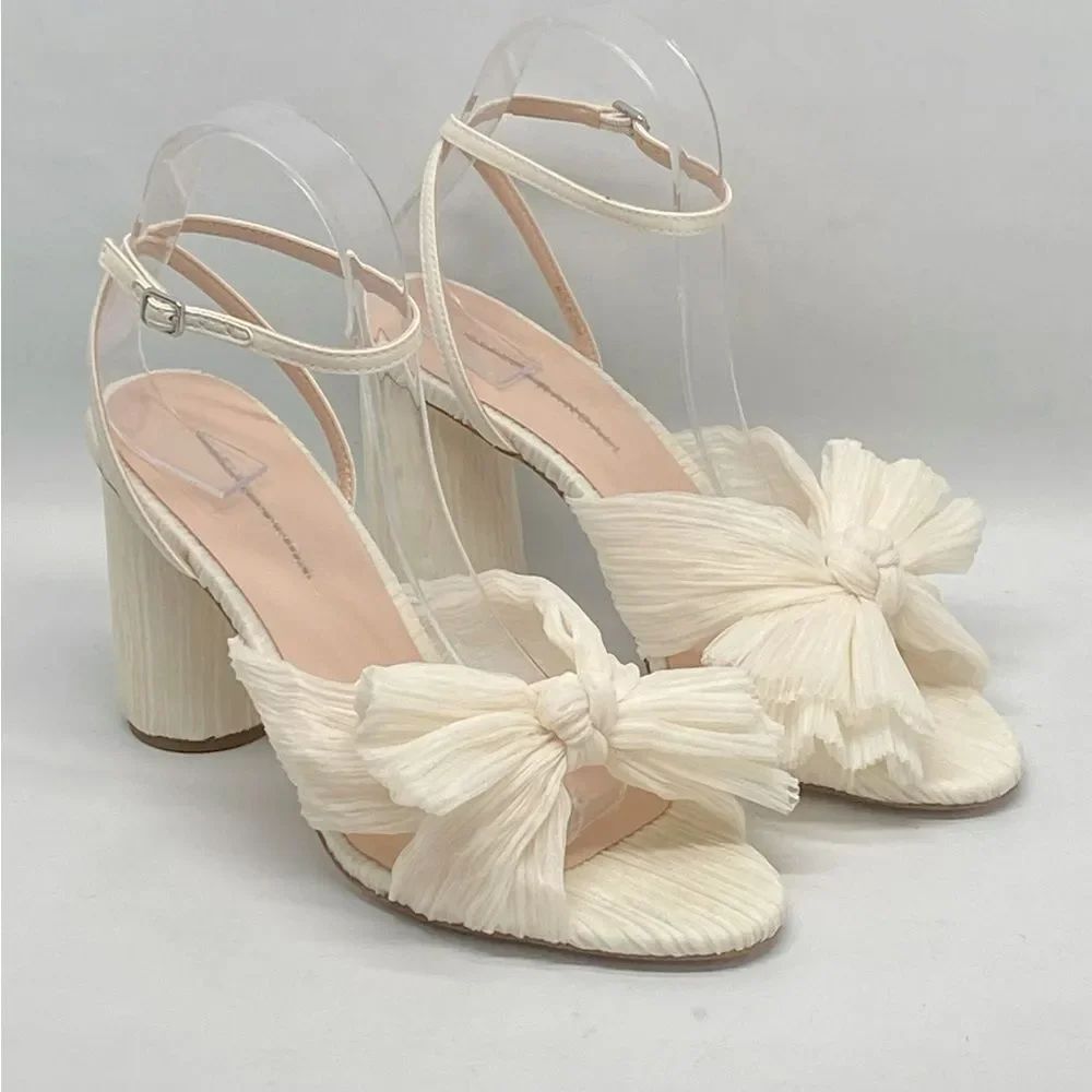 Loeffler Randall Camellia Pearl Pleated Bow Heel Sandals size 8.5